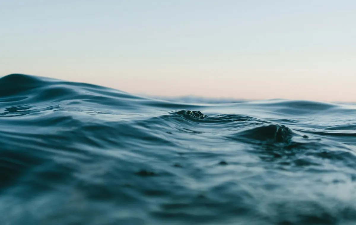 Ocean waves meeting a broad shoreline